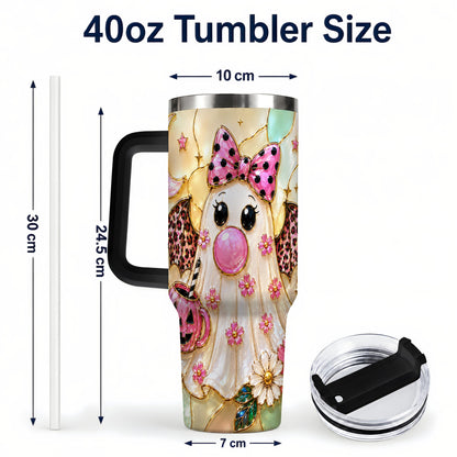 #pl[40oz|Black] Bow Ghost 40oz Tumbler with Handle, Halloween Stainless Steel Travel Cup