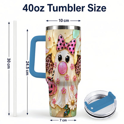 #pl[40oz|Blue] Bow Ghost 40oz Tumbler with Handle, Halloween Stainless Steel Travel Cup