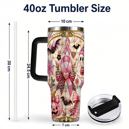 #pl[40oz|Black] Awareness Ribbon Ghost 40oz Tumbler with Handle, Halloween Travel Cup