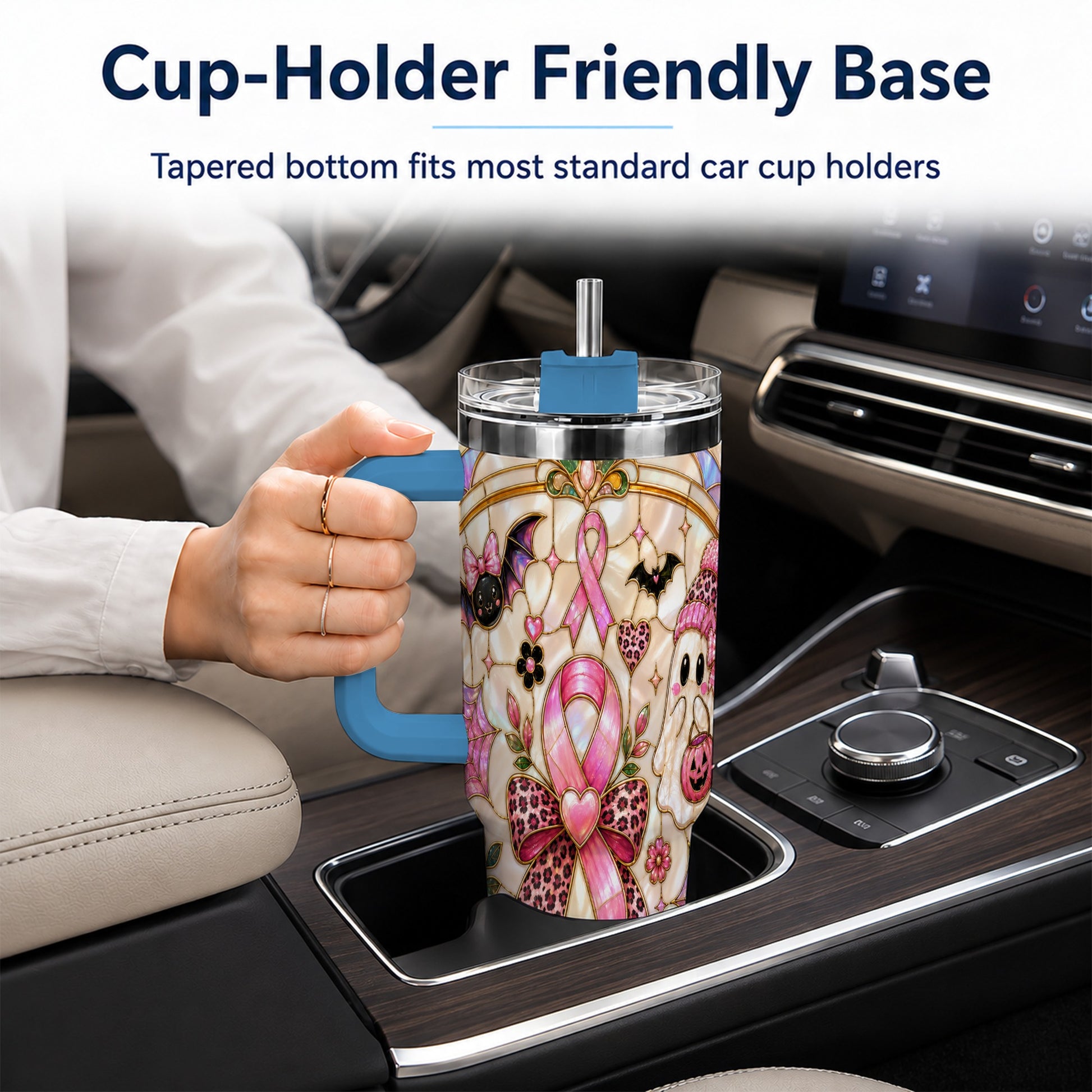 #pl[40oz|Blue] Awareness Ribbon Ghost 40oz Tumbler with Handle, Halloween Travel Cup