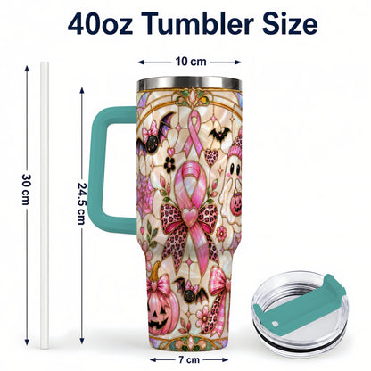 #pl[40oz|Green] Awareness Ribbon Ghost 40oz Tumbler with Handle, Halloween Travel Cup