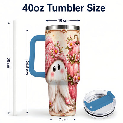 #pl[40oz|Blue] Floral Ghost 40oz Tumbler with Handle, Pumpkin Travel Cup