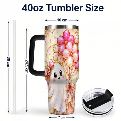 #pl[40oz|Black] Floral Ghost 40oz Tumbler with Handle, Balloon Travel Cup