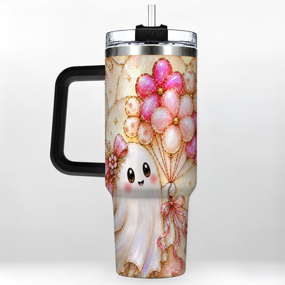 #pl[40oz|Black] Floral Ghost 40oz Tumbler with Handle, Balloon Travel Cup