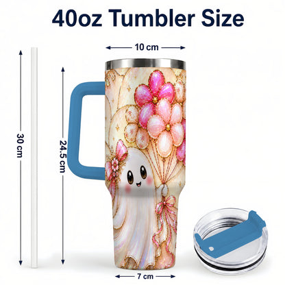 #pl[40oz|Blue] Floral Ghost 40oz Tumbler with Handle, Balloon Travel Cup