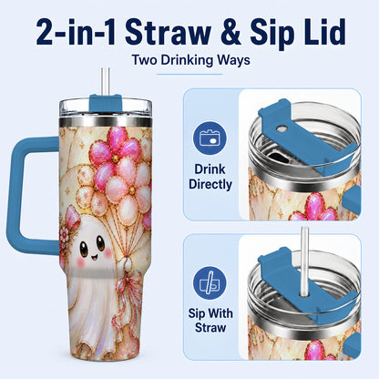 #pl[40oz|Blue] Floral Ghost 40oz Tumbler with Handle, Balloon Travel Cup