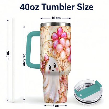 #pl[40oz|Green] Floral Ghost 40oz Tumbler with Handle, Balloon Travel Cup