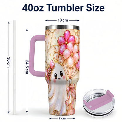 #pl[40oz|Pink] Floral Ghost 40oz Tumbler with Handle, Balloon Travel Cup