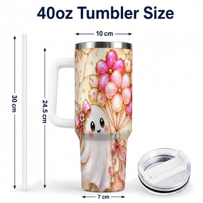 #pl[40oz|White] Floral Ghost 40oz Tumbler with Handle, Balloon Travel Cup