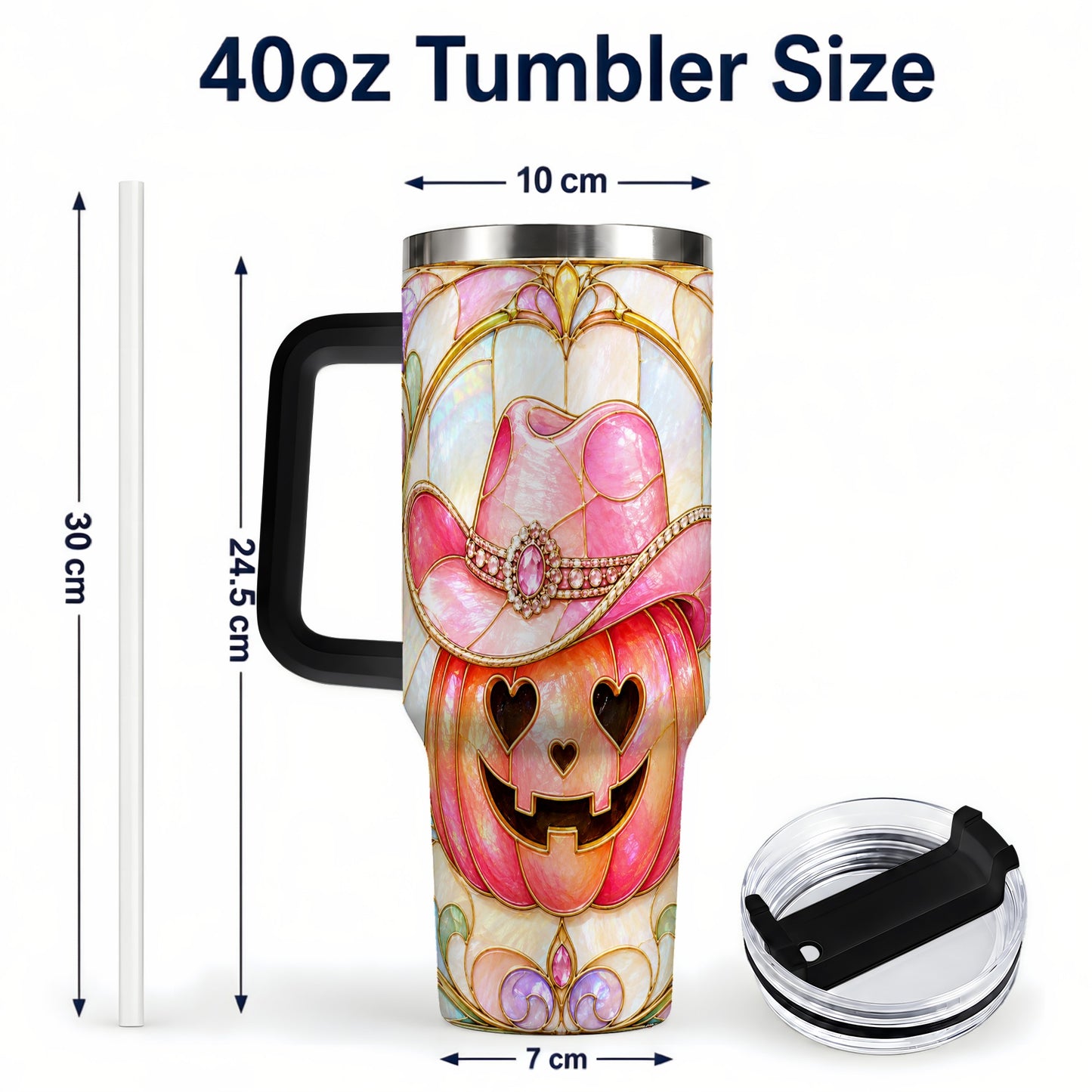 #pl[40oz|Black] Western Pumpkin 40oz Tumbler with Handle, Halloween Travel Cup