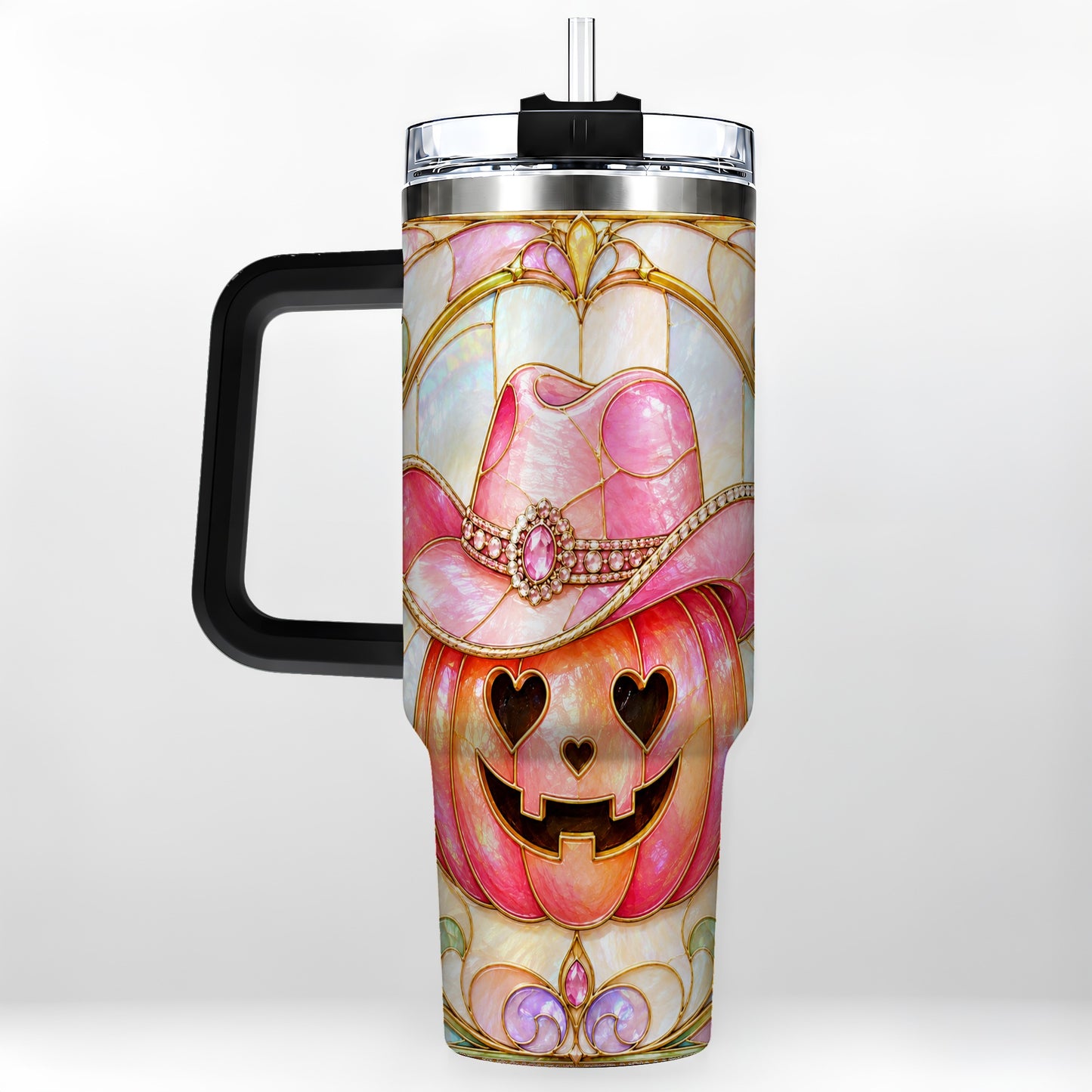 #pl[40oz|Black] Western Pumpkin 40oz Tumbler with Handle, Halloween Travel Cup