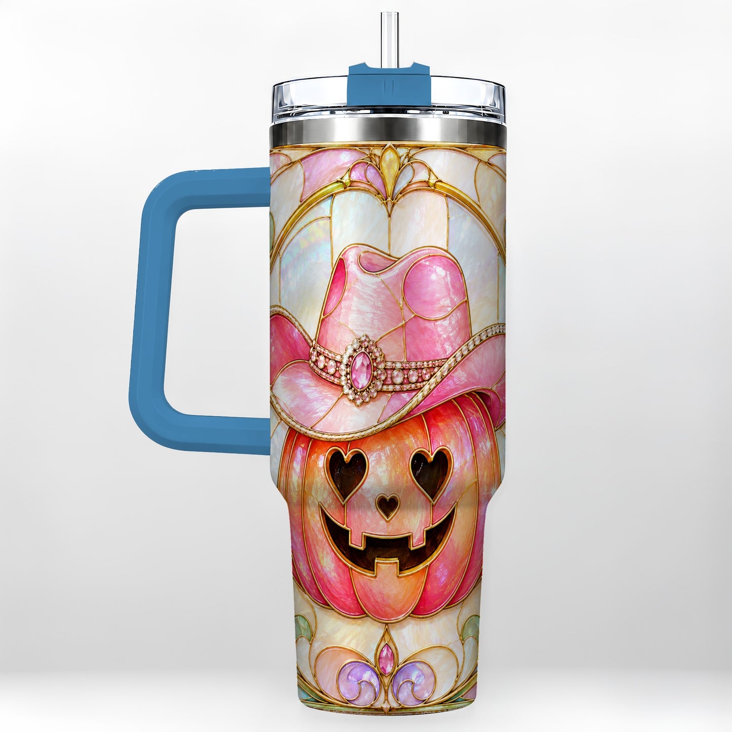 #pl[40oz|Blue] Western Pumpkin 40oz Tumbler with Handle, Halloween Travel Cup