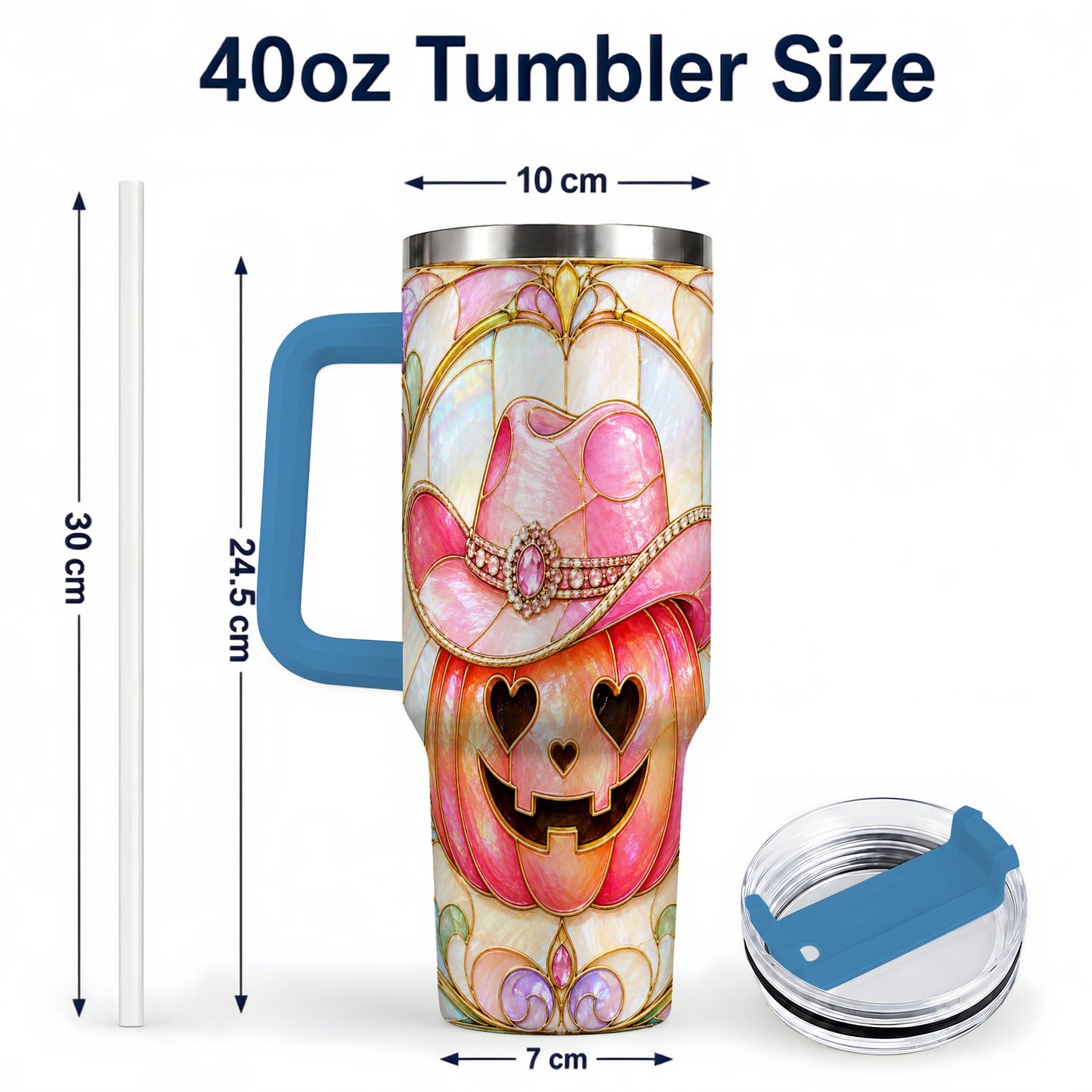 #pl[40oz|Blue] Western Pumpkin 40oz Tumbler with Handle, Halloween Travel Cup