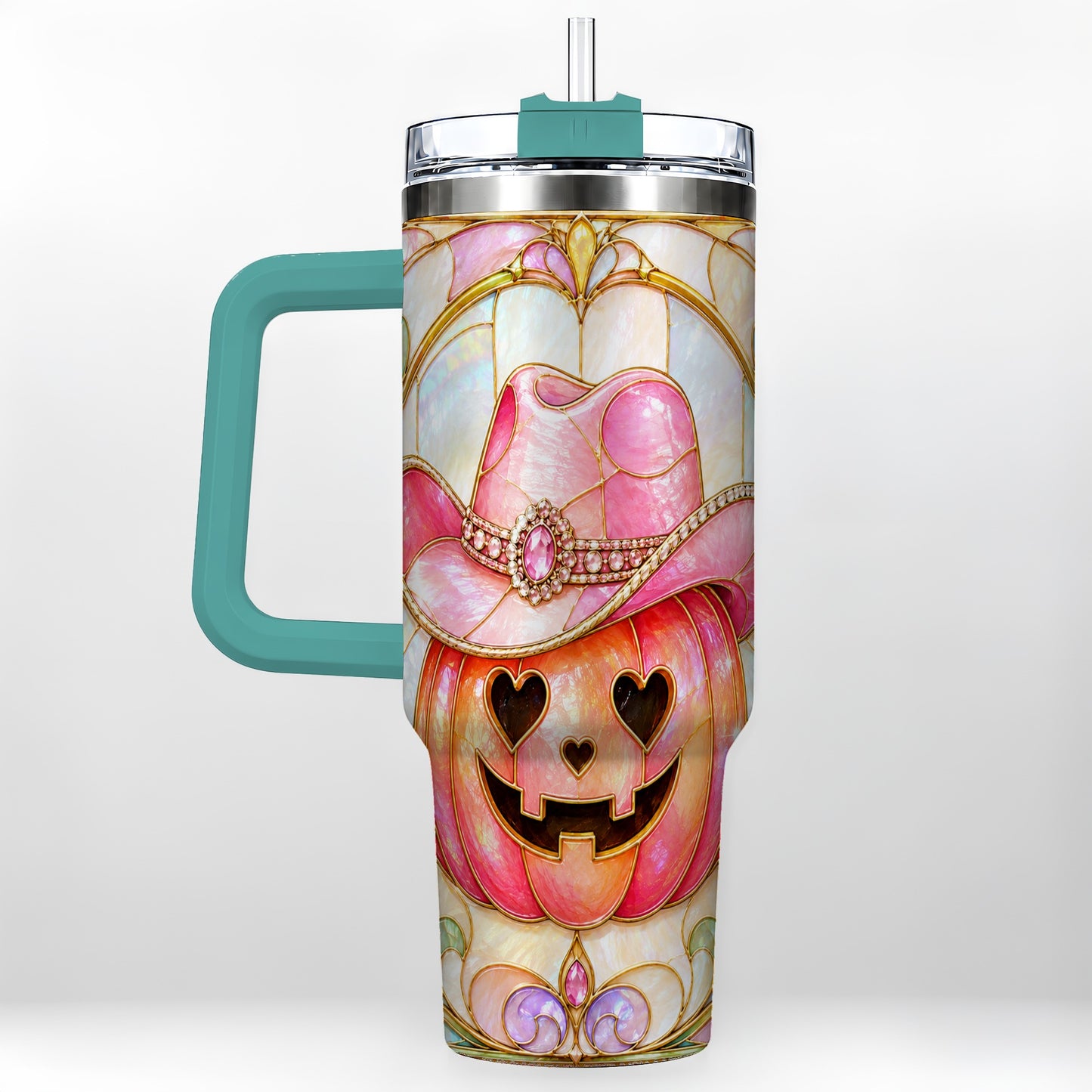 #pl[40oz|Green] Western Pumpkin 40oz Tumbler with Handle, Halloween Travel Cup