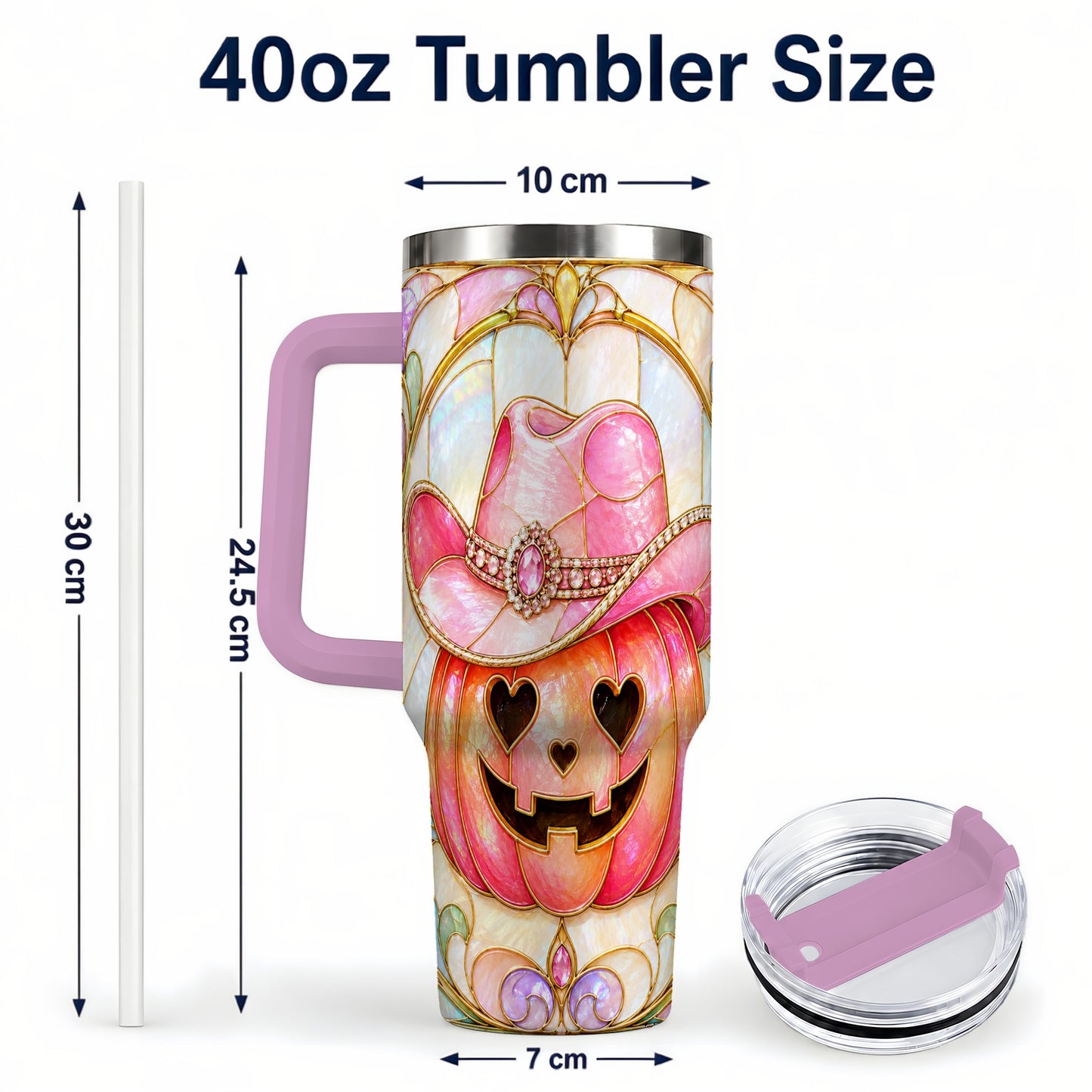 #pl[40oz|Pink] Western Pumpkin 40oz Tumbler with Handle, Halloween Travel Cup