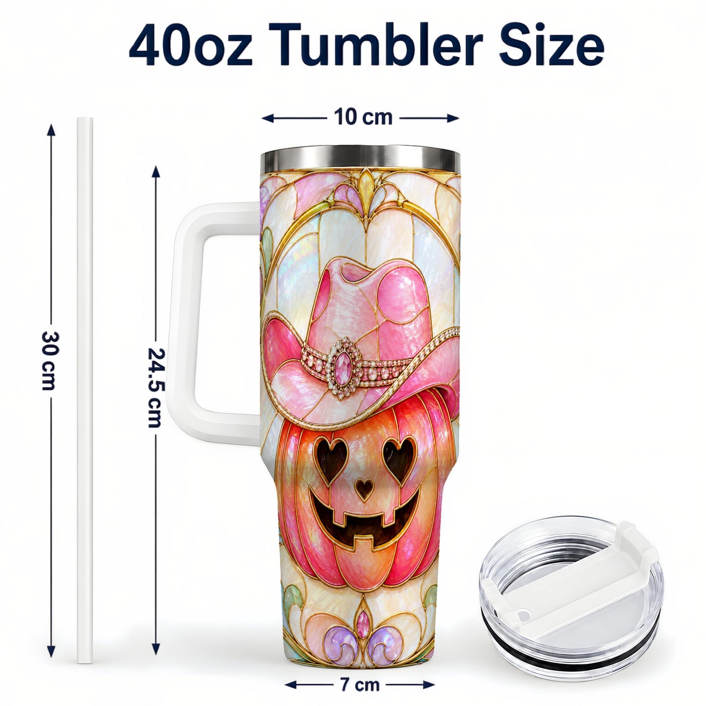 #pl[40oz|White] Western Pumpkin 40oz Tumbler with Handle, Halloween Travel Cup