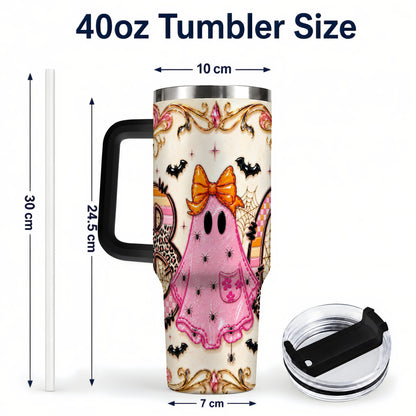 #pl[40oz|Black] Ghost Halloween 40oz Tumbler with Handle, Stainless Steel Travel Cup