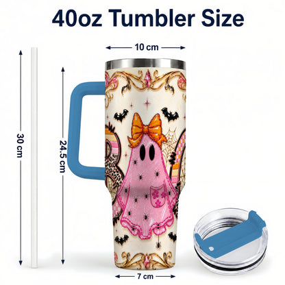#pl[40oz|Blue] Ghost Halloween 40oz Tumbler with Handle, Stainless Steel Travel Cup