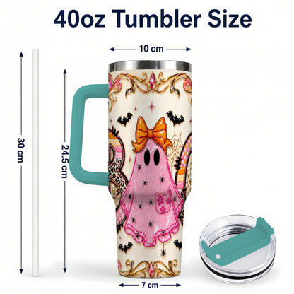 #pl[40oz|Green] Ghost Halloween 40oz Tumbler with Handle, Stainless Steel Travel Cup