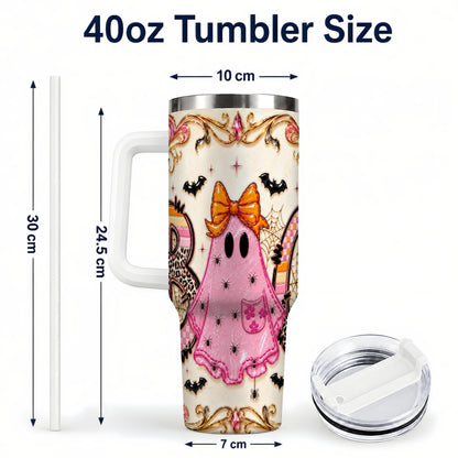 #pl[40oz|White] Ghost Halloween 40oz Tumbler with Handle, Stainless Steel Travel Cup