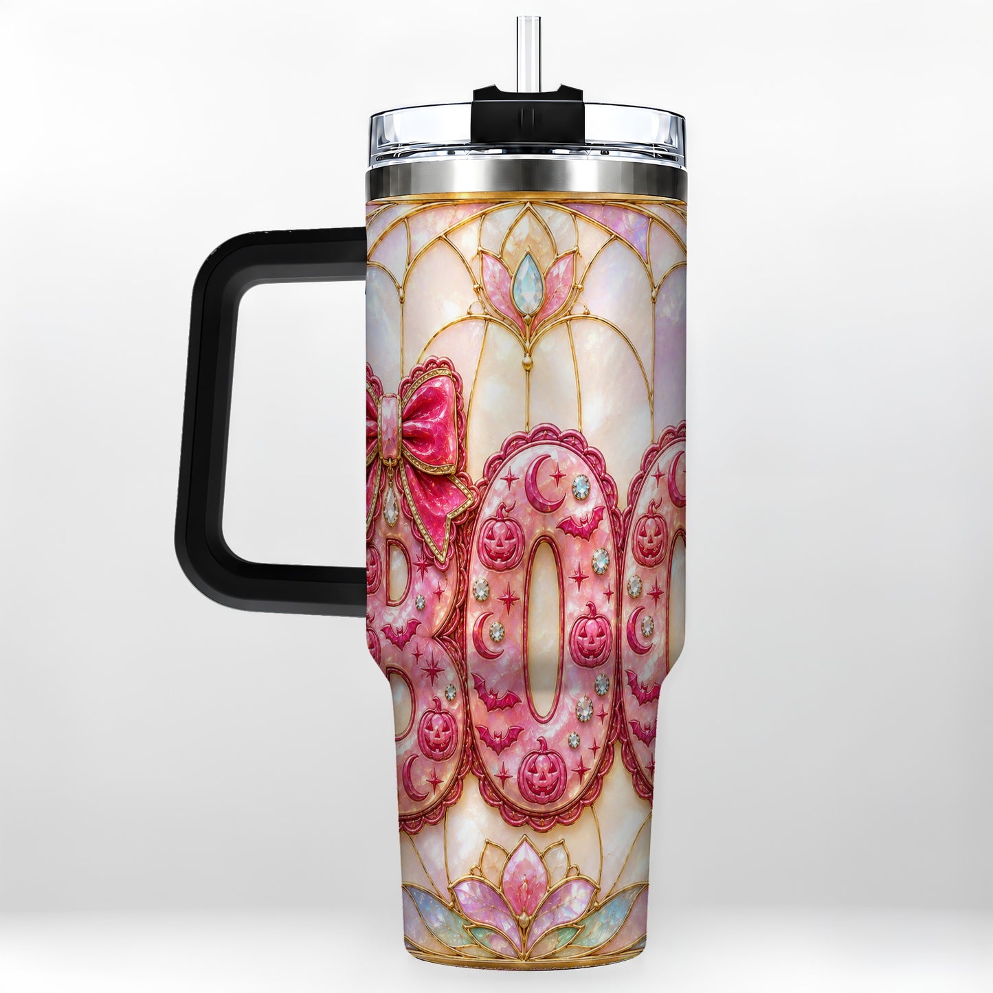 #pl[40oz|Black] Halloween Pumpkin 40oz Tumbler with Handle, Stainless Steel Travel Cup