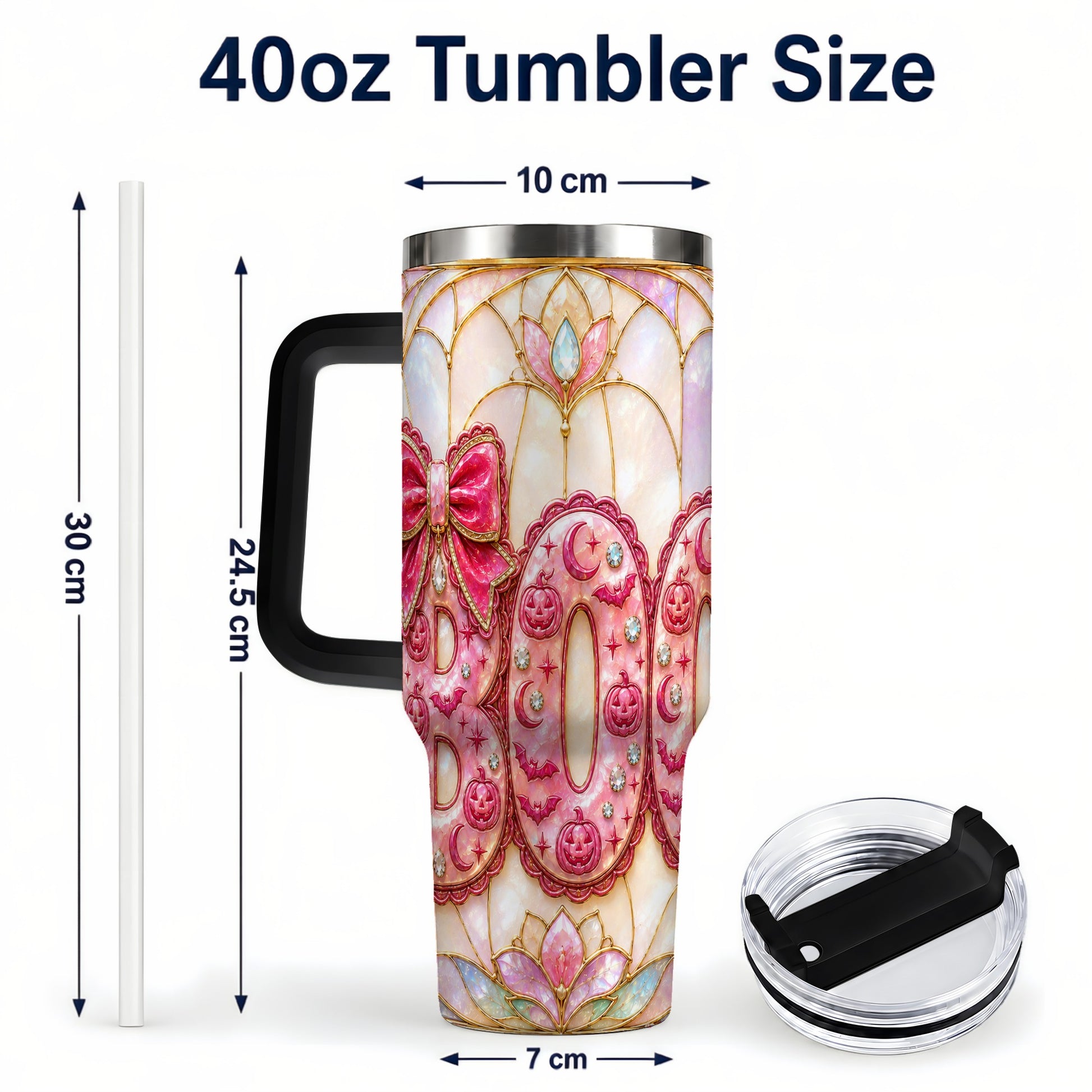 #pl[40oz|Black] Halloween Pumpkin 40oz Tumbler with Handle, Stainless Steel Travel Cup