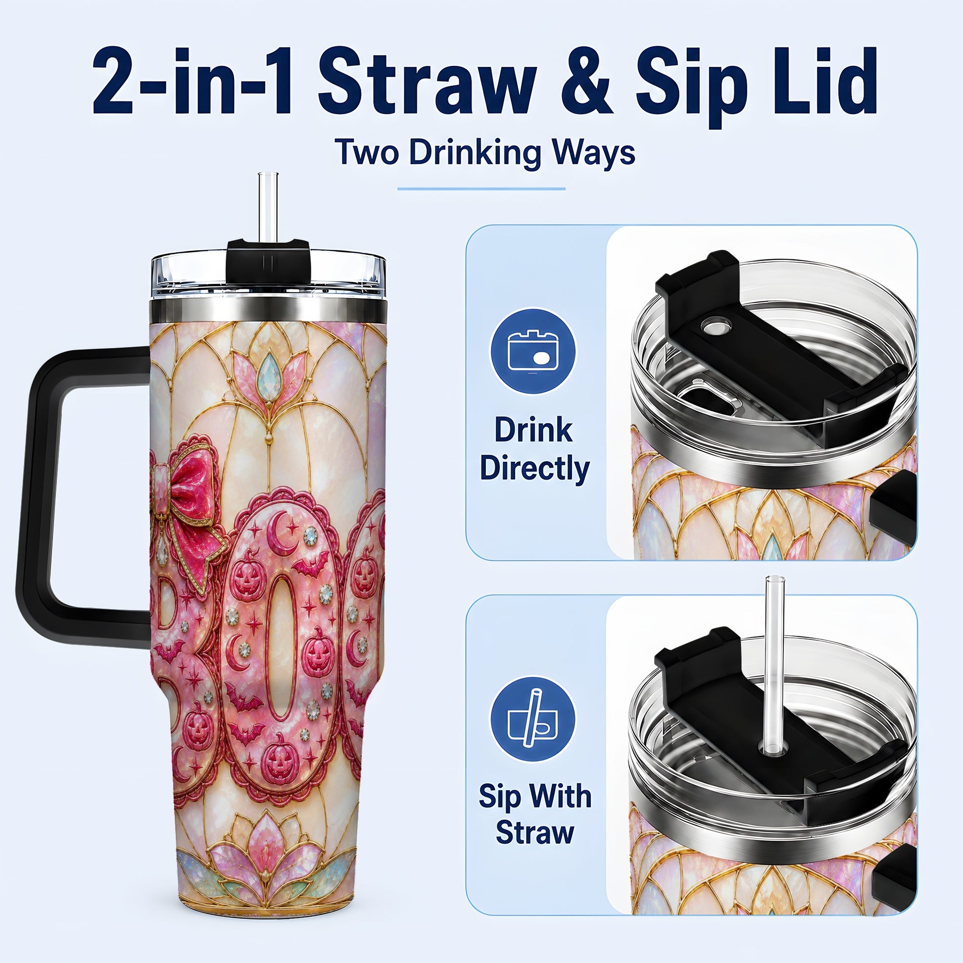 #pl[40oz|Black] Halloween Pumpkin 40oz Tumbler with Handle, Stainless Steel Travel Cup