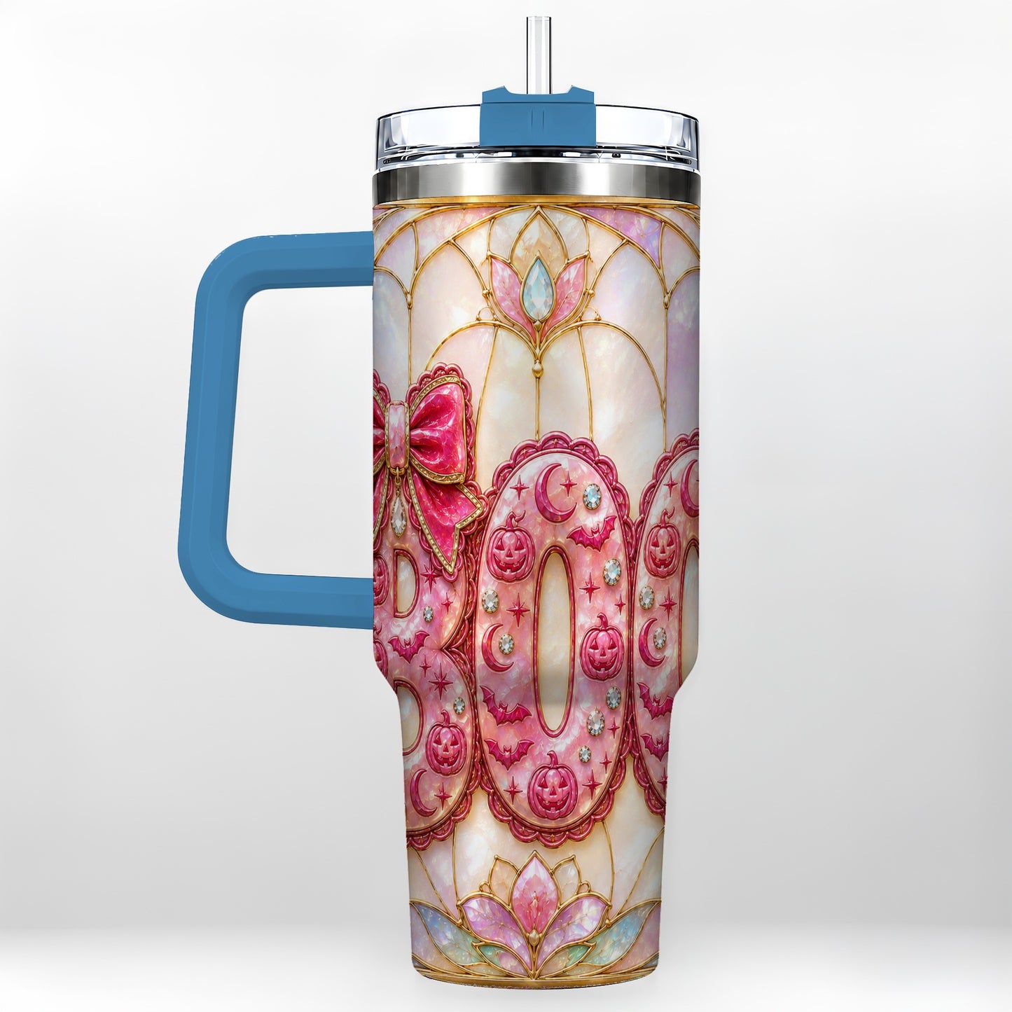 #pl[40oz|Blue] Halloween Pumpkin 40oz Tumbler with Handle, Stainless Steel Travel Cup