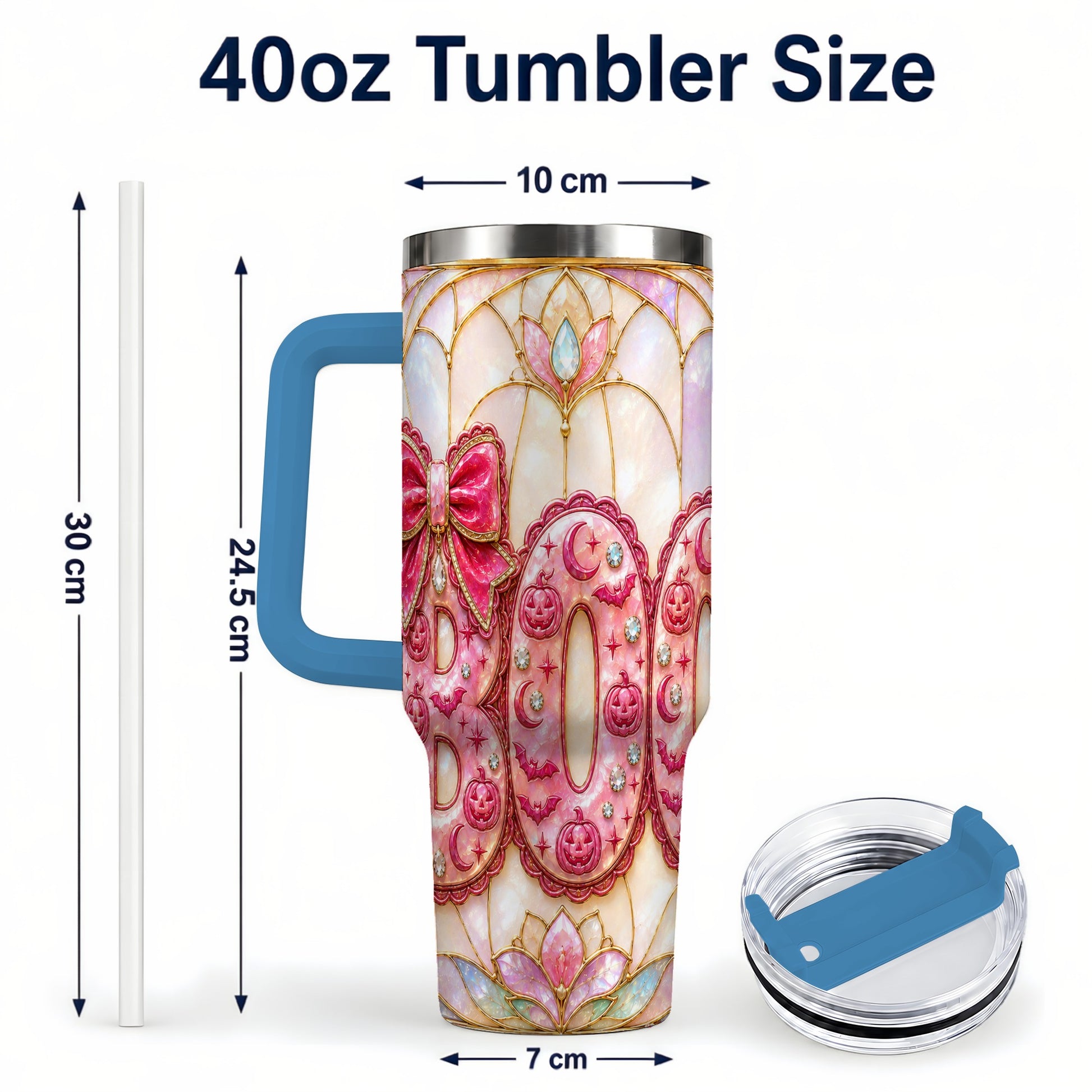 #pl[40oz|Blue] Halloween Pumpkin 40oz Tumbler with Handle, Stainless Steel Travel Cup
