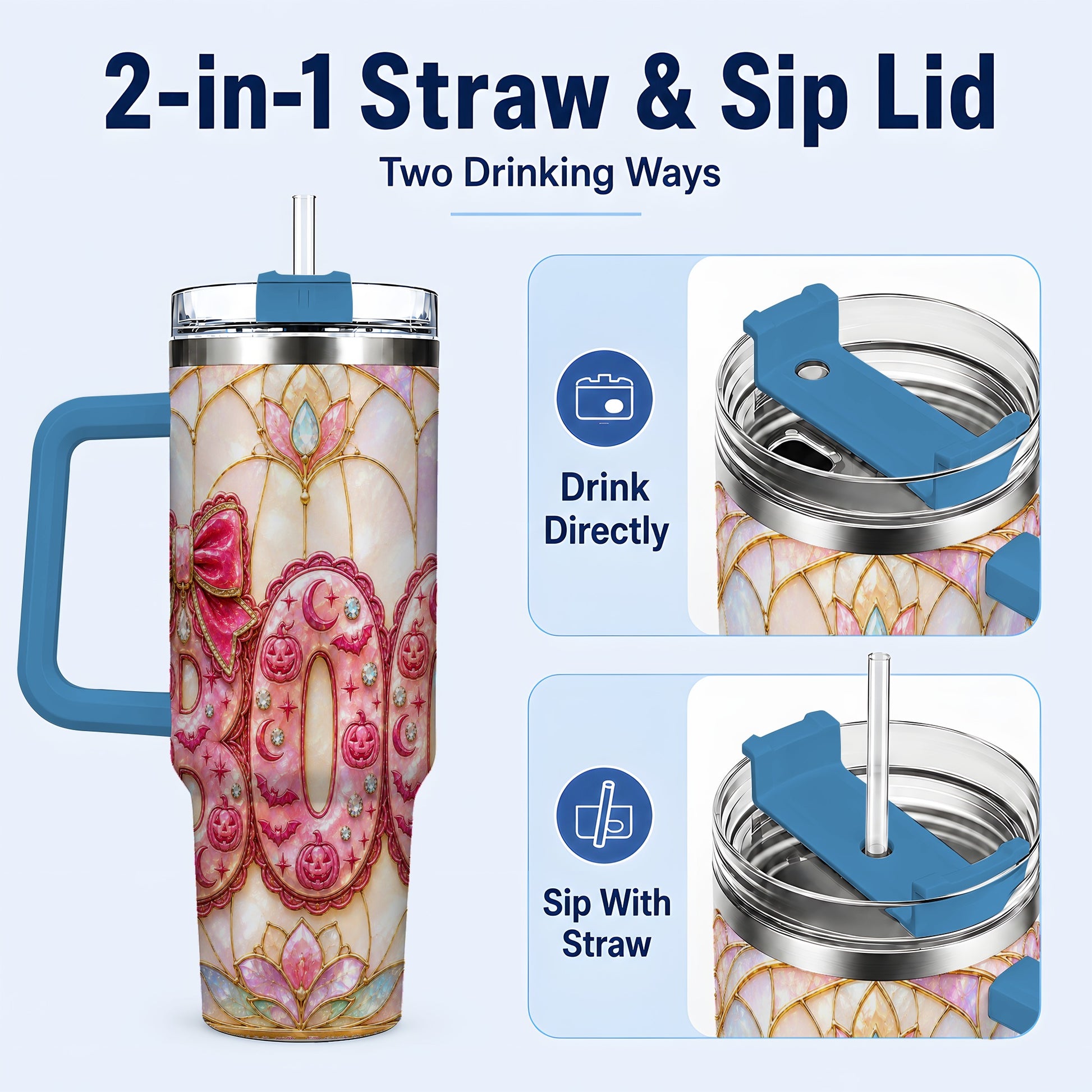 #pl[40oz|Blue] Halloween Pumpkin 40oz Tumbler with Handle, Stainless Steel Travel Cup