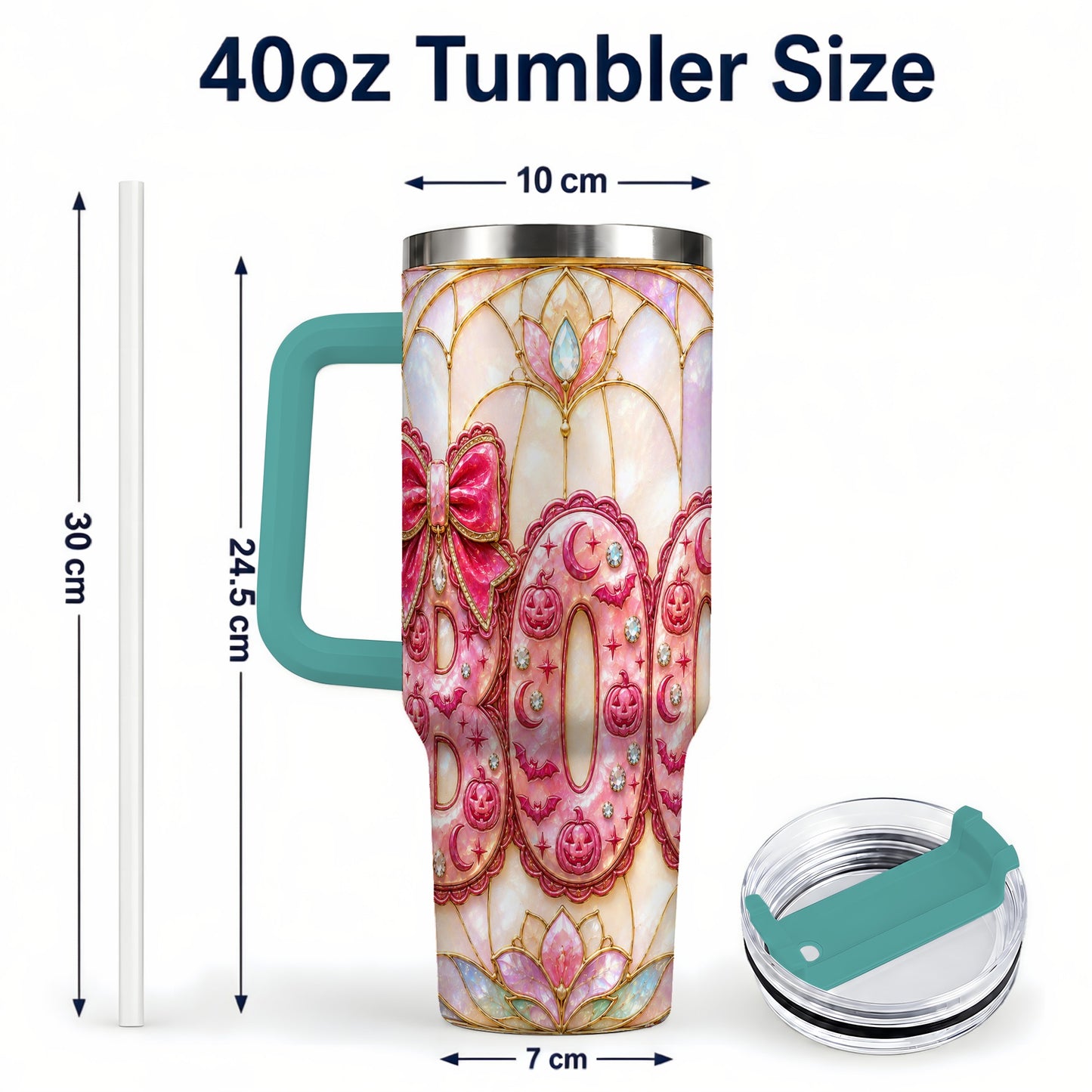 #pl[40oz|Green] Halloween Pumpkin 40oz Tumbler with Handle, Stainless Steel Travel Cup