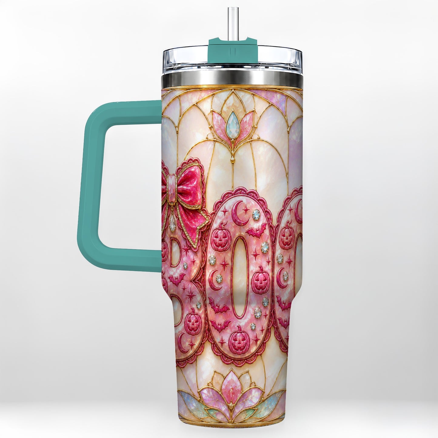 #pl[40oz|Green] Halloween Pumpkin 40oz Tumbler with Handle, Stainless Steel Travel Cup