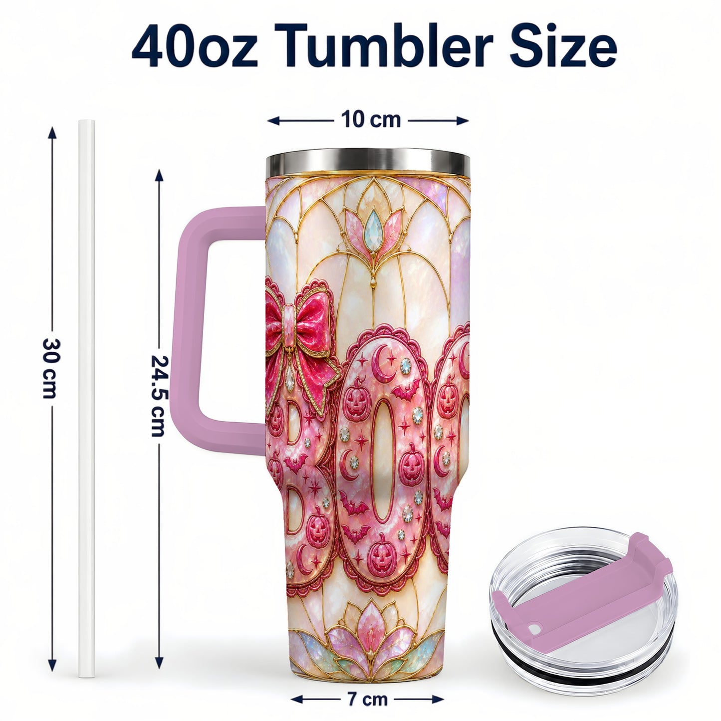 #pl[40oz|Pink] Halloween Pumpkin 40oz Tumbler with Handle, Stainless Steel Travel Cup