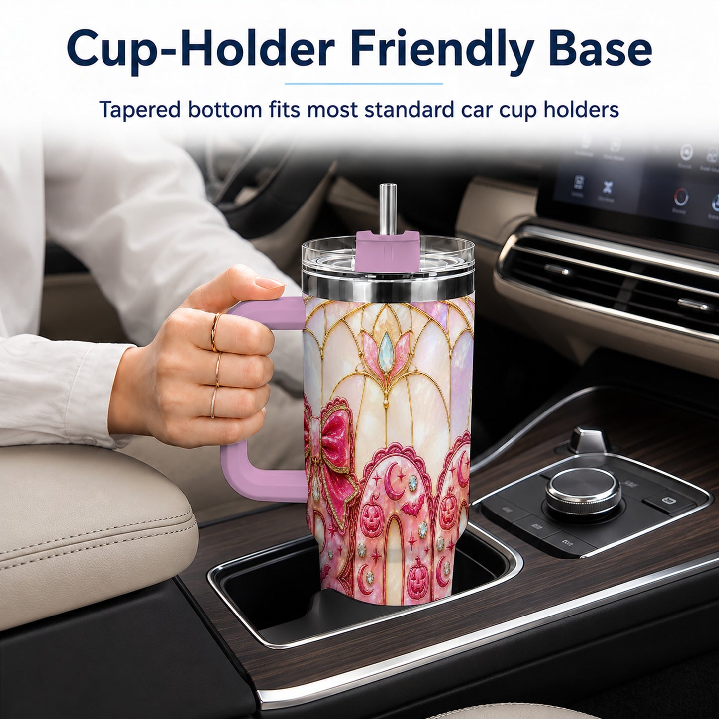 #pl[40oz|Pink] Halloween Pumpkin 40oz Tumbler with Handle, Stainless Steel Travel Cup