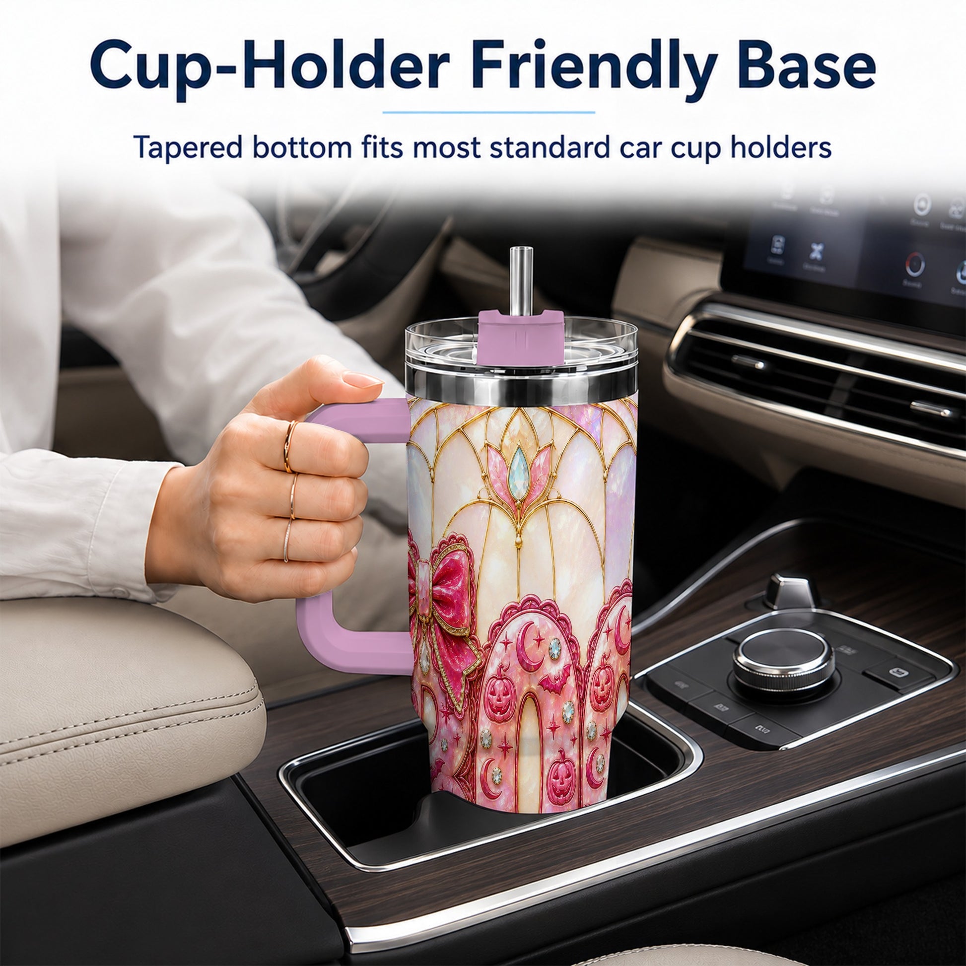 #pl[40oz|Pink] Halloween Pumpkin 40oz Tumbler with Handle, Stainless Steel Travel Cup