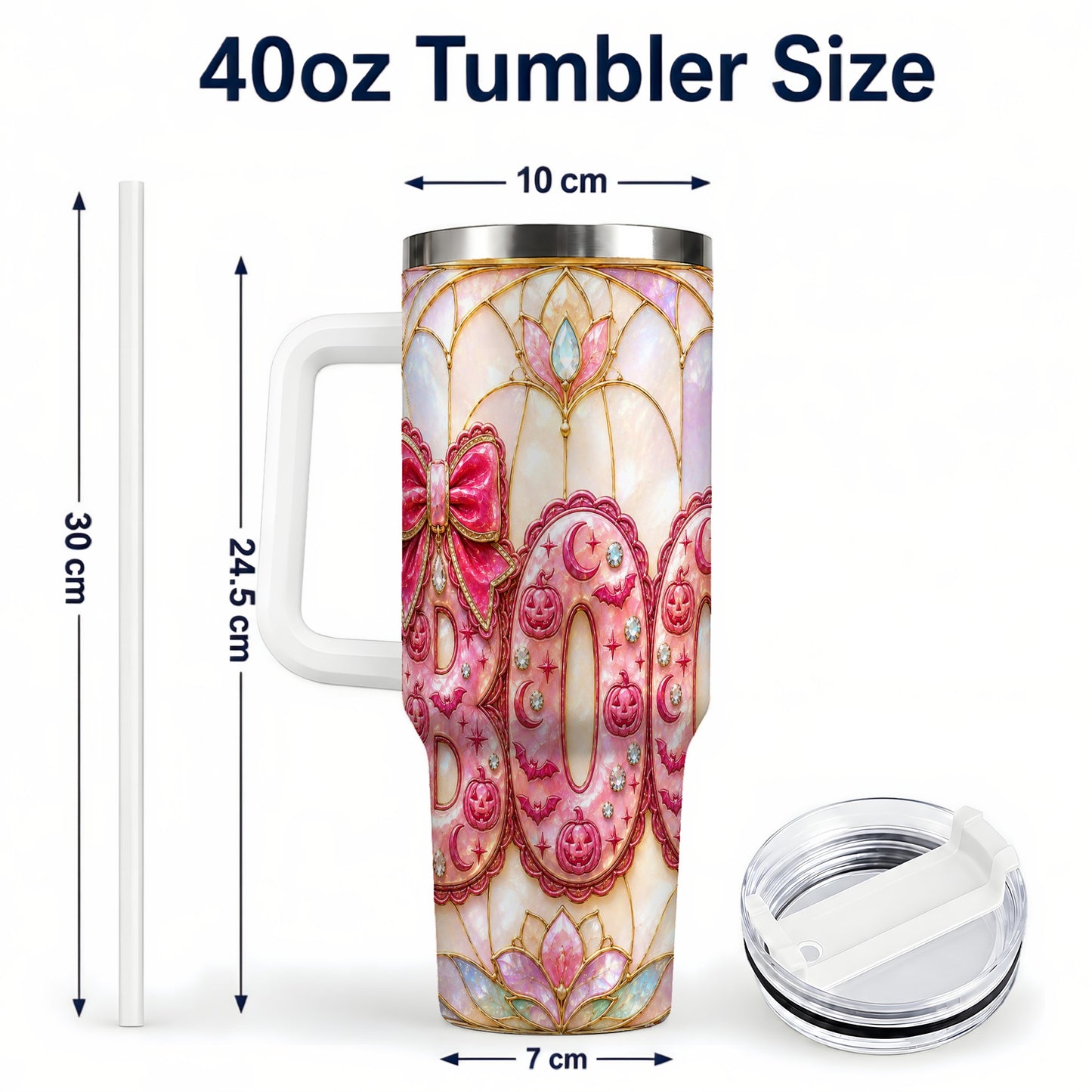 #pl[40oz|White] Halloween Pumpkin 40oz Tumbler with Handle, Stainless Steel Travel Cup
