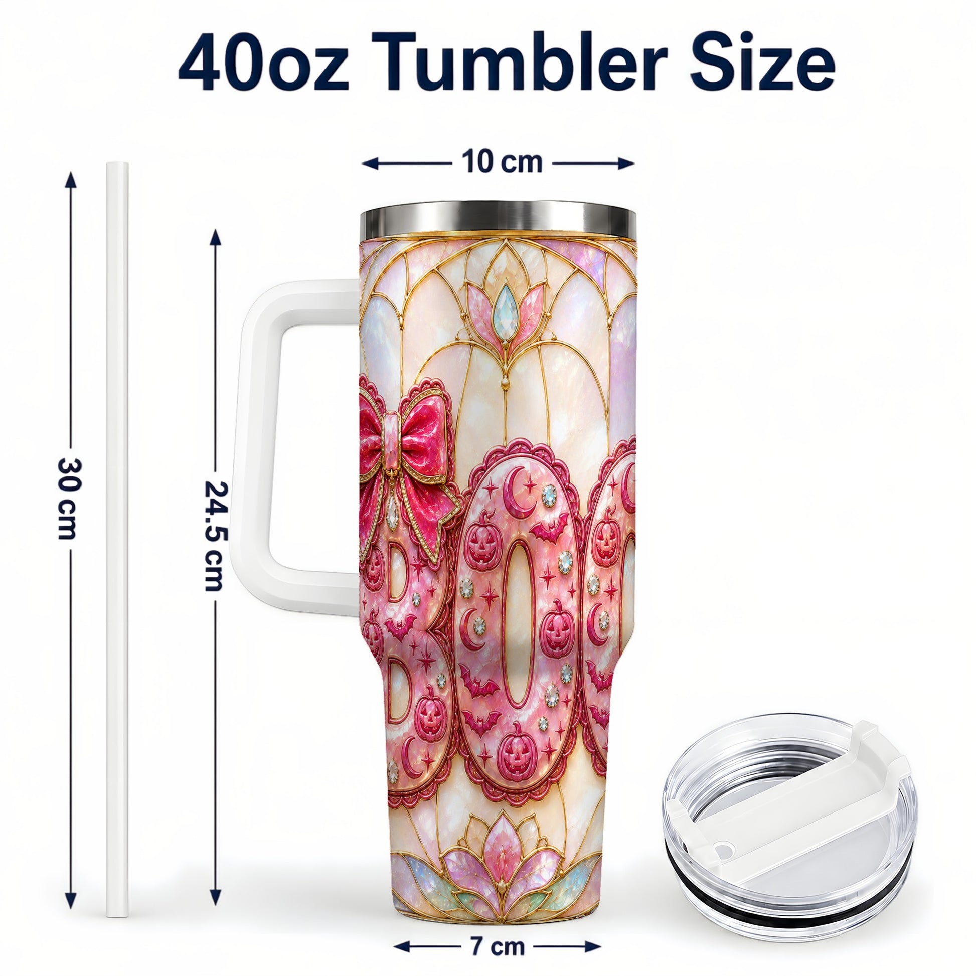 #pl[40oz|White] Halloween Pumpkin 40oz Tumbler with Handle, Stainless Steel Travel Cup