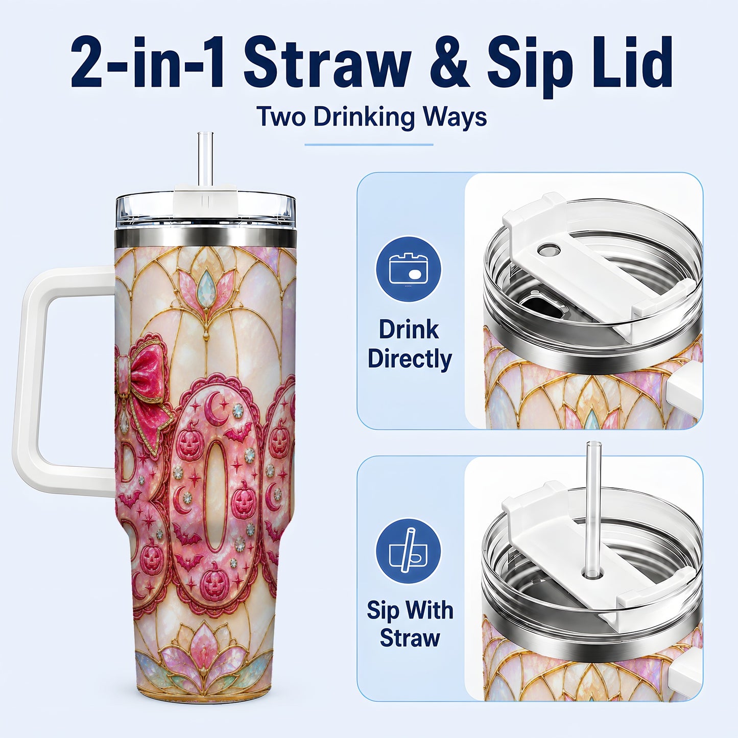 #pl[40oz|White] Halloween Pumpkin 40oz Tumbler with Handle, Stainless Steel Travel Cup