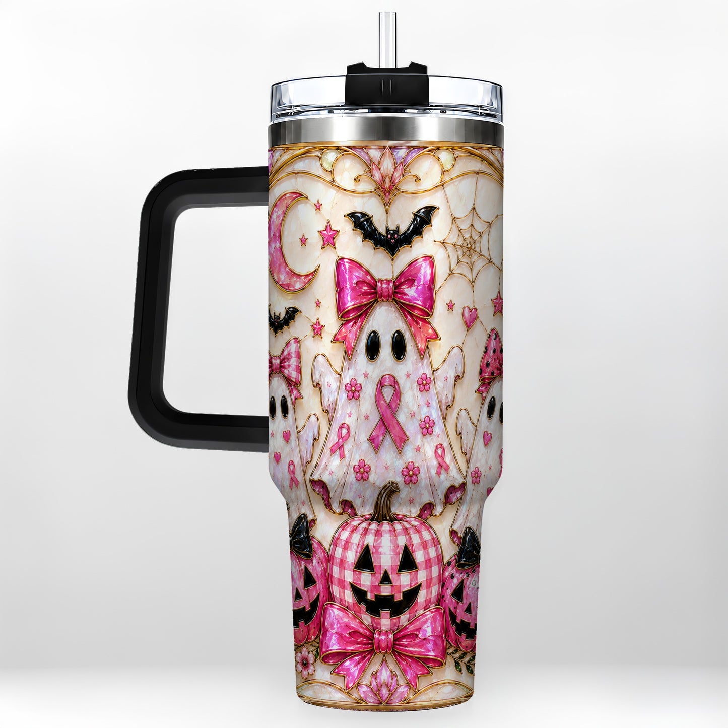 #pl[40oz|Black] Ghost Trio Halloween 40oz Tumbler with Handle, Stainless Steel Travel Cup