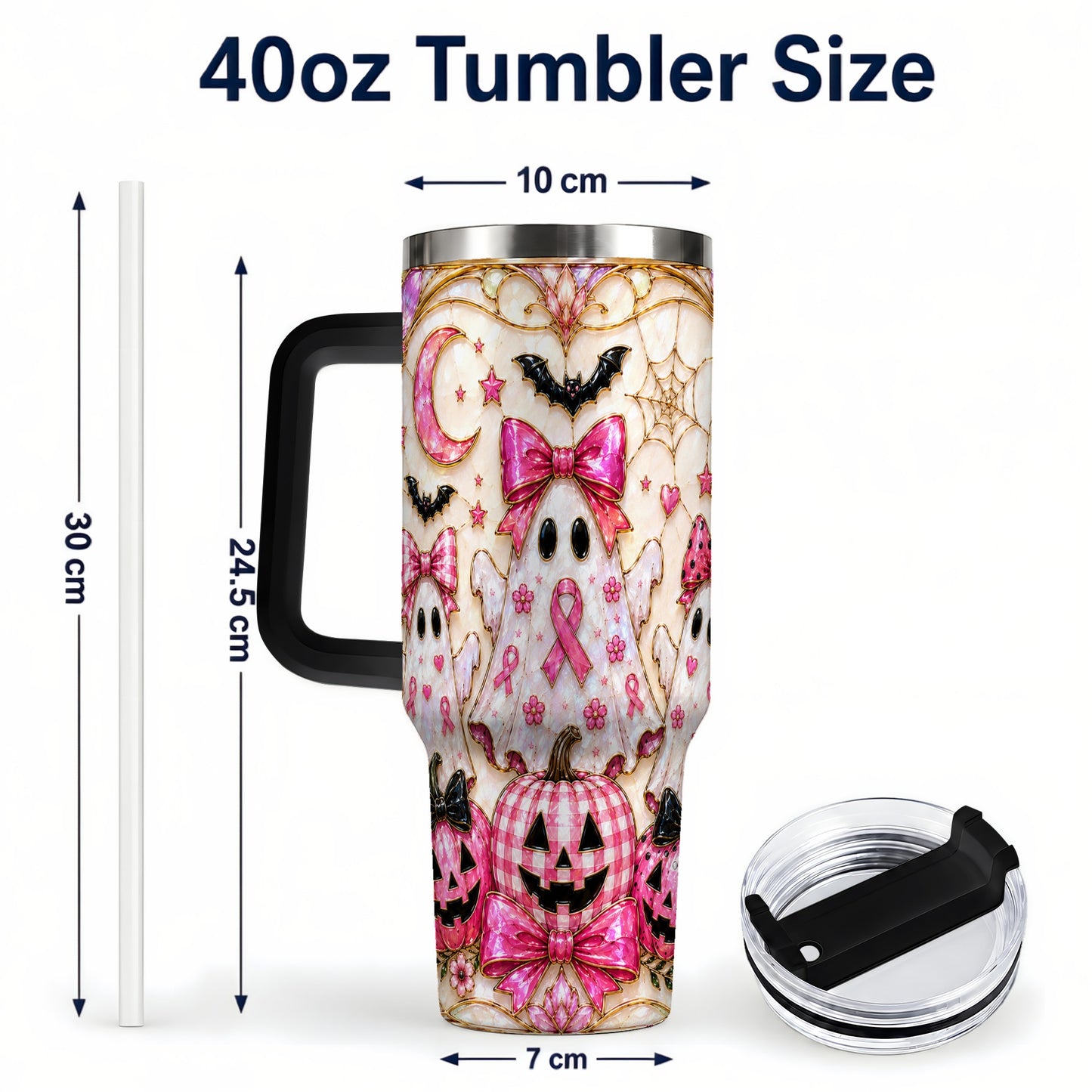 #pl[40oz|Black] Ghost Trio Halloween 40oz Tumbler with Handle, Stainless Steel Travel Cup