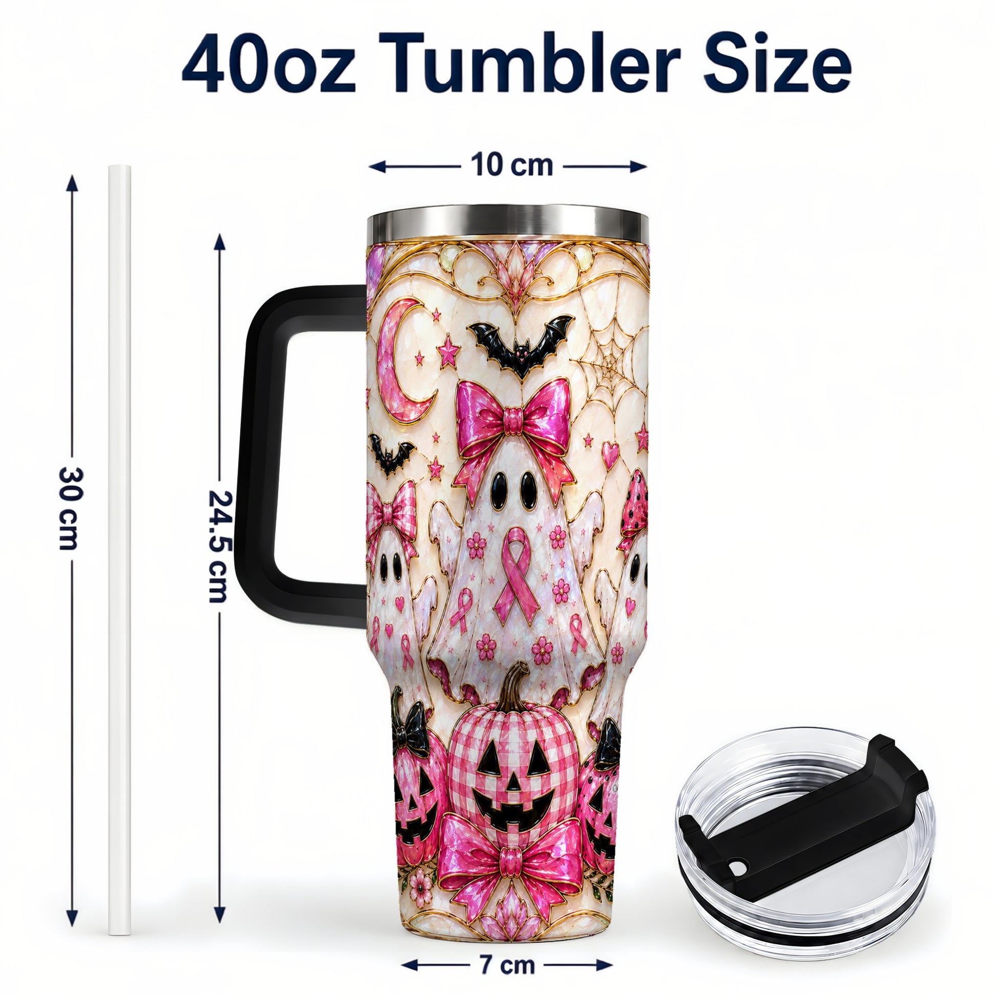 #pl[40oz|Black] Ghost Trio Halloween 40oz Tumbler with Handle, Stainless Steel Travel Cup