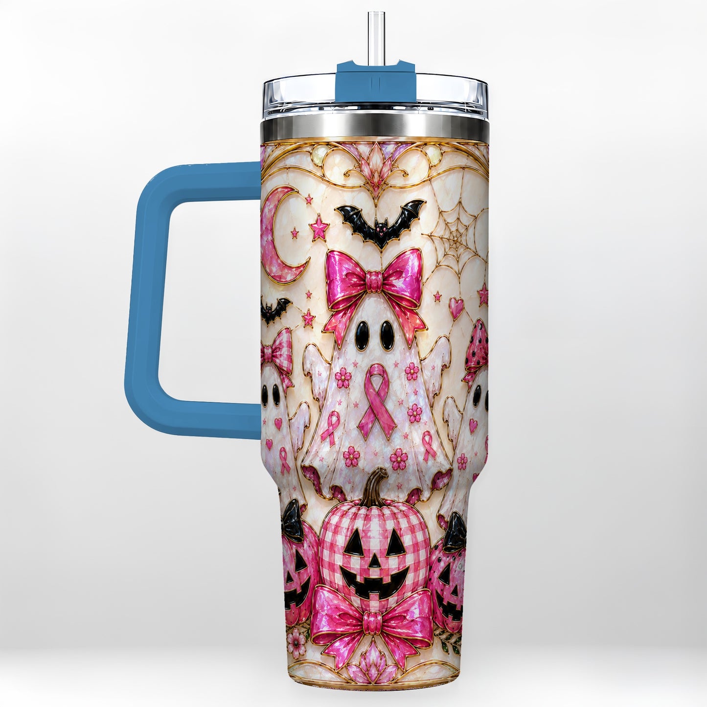 #pl[40oz|Blue] Ghost Trio Halloween 40oz Tumbler with Handle, Stainless Steel Travel Cup