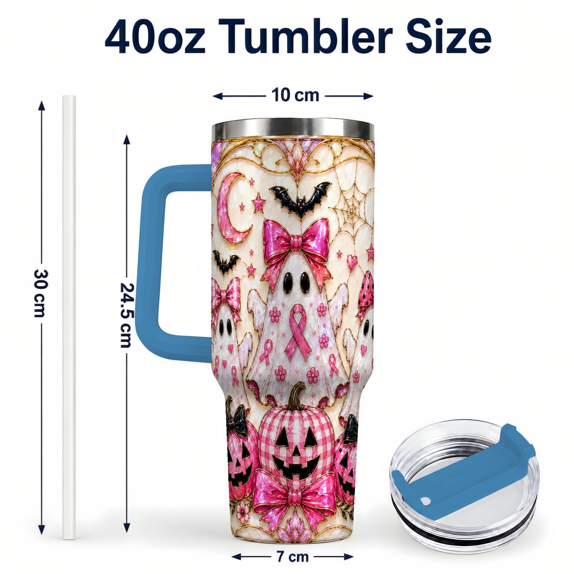 #pl[40oz|Blue] Ghost Trio Halloween 40oz Tumbler with Handle, Stainless Steel Travel Cup