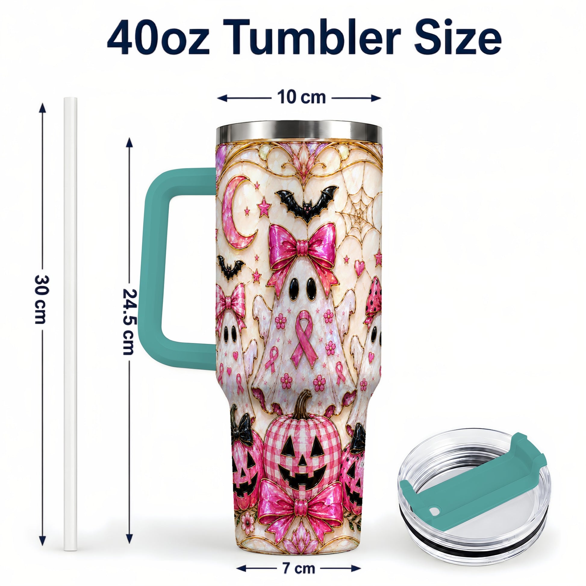 #pl[40oz|Green] Ghost Trio Halloween 40oz Tumbler with Handle, Stainless Steel Travel Cup