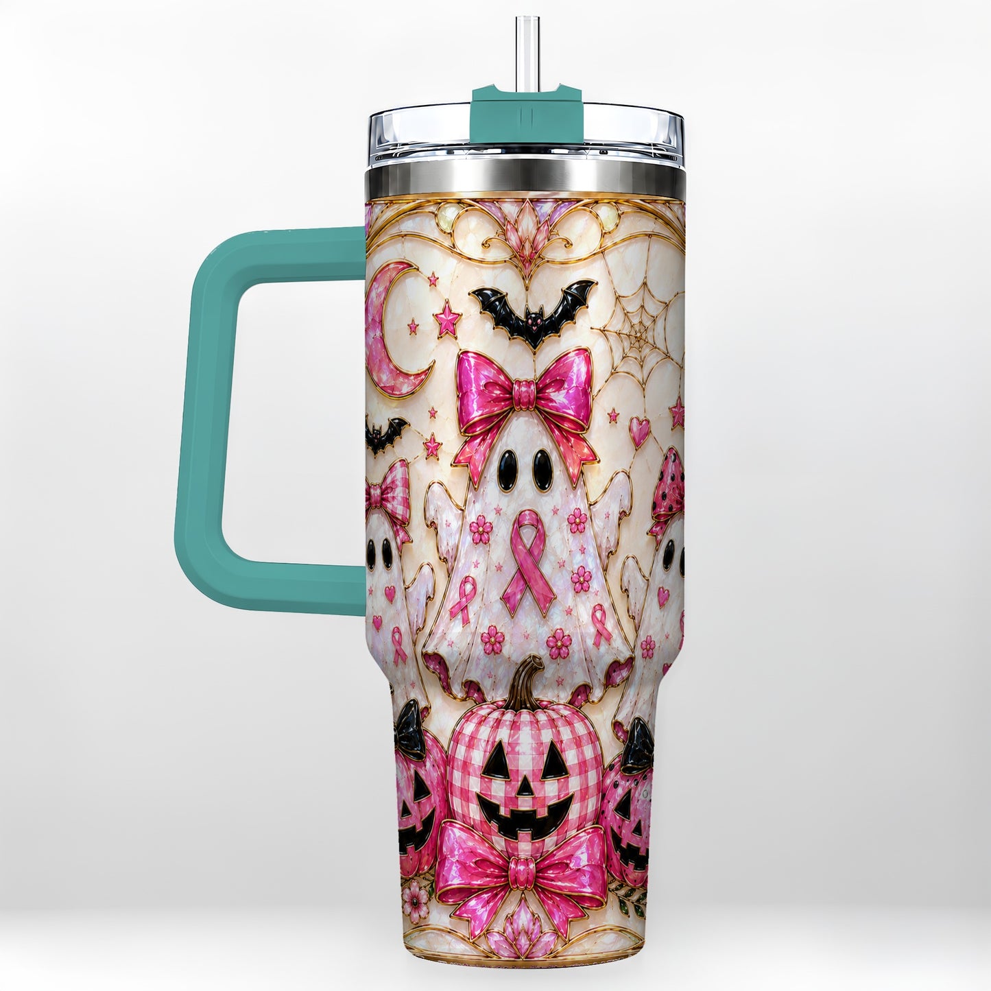#pl[40oz|Green] Ghost Trio Halloween 40oz Tumbler with Handle, Stainless Steel Travel Cup