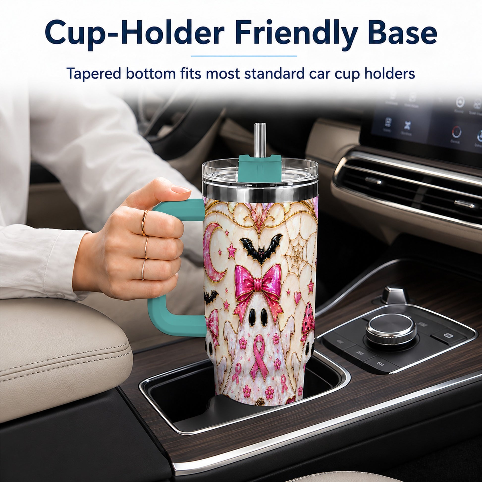 #pl[40oz|Green] Ghost Trio Halloween 40oz Tumbler with Handle, Stainless Steel Travel Cup