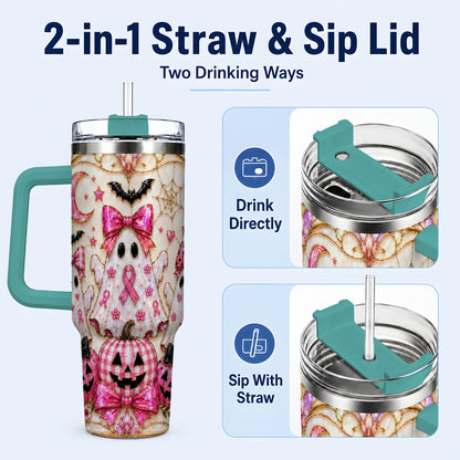 #pl[40oz|Green] Ghost Trio Halloween 40oz Tumbler with Handle, Stainless Steel Travel Cup