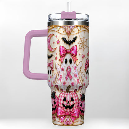 #pl[40oz|Pink] Ghost Trio Halloween 40oz Tumbler with Handle, Stainless Steel Travel Cup