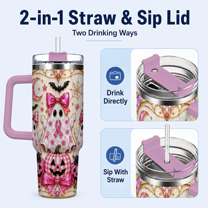 #pl[40oz|Pink] Ghost Trio Halloween 40oz Tumbler with Handle, Stainless Steel Travel Cup