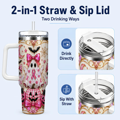 #pl[40oz|White] Ghost Trio Halloween 40oz Tumbler with Handle, Stainless Steel Travel Cup